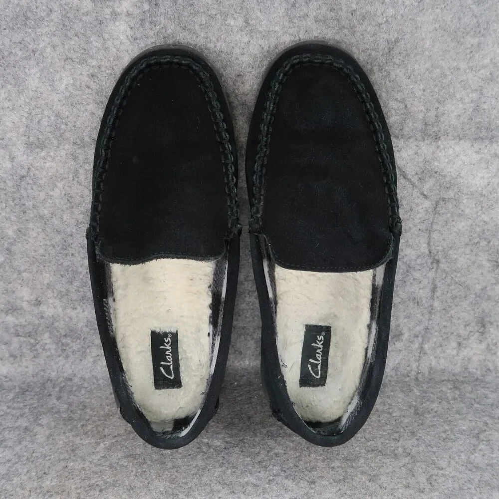 Clarks Shoes Mens 9 Slippers Suede Moccasin Slip On Indoor Outdoor Comfort Black